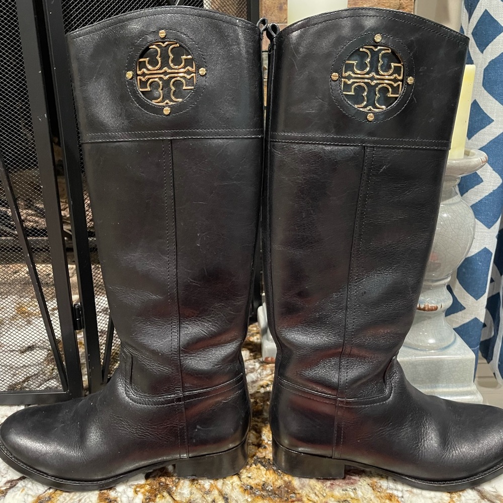 Tory Burch Black Kiernan Riding Leather Boots